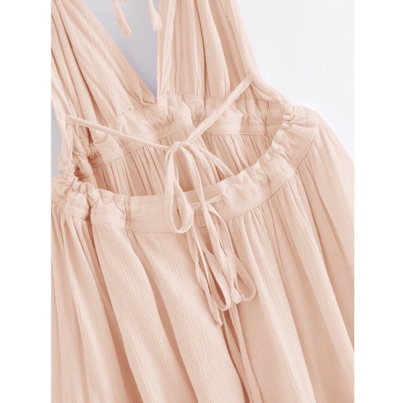 Backless Babydoll Short Dress Flowy Swiss Dot in Cream - Picture 9 of 12